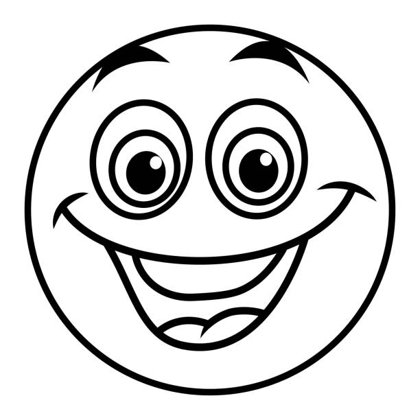 Cute outlined emoticon face suitable for coloring happy emoji isolated vector illustration stock illustration