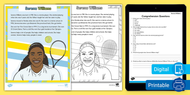 St grade serena williams reading comprehension usa