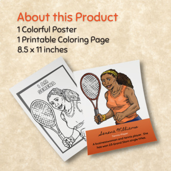Serena williams coloring page and poster by the divercity teacher