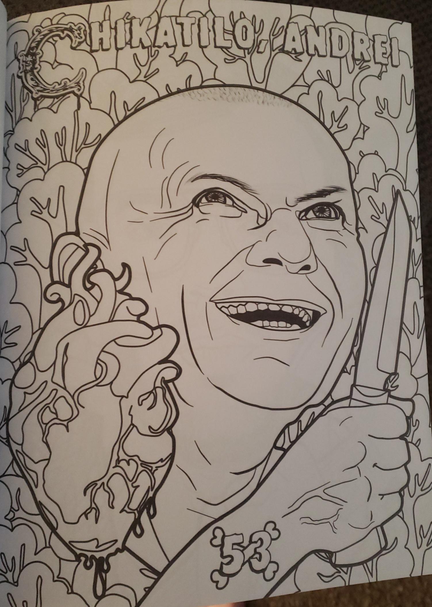 My dad bought his girlfriend a serial killer coloring book and this is one of the pages rtimesuck