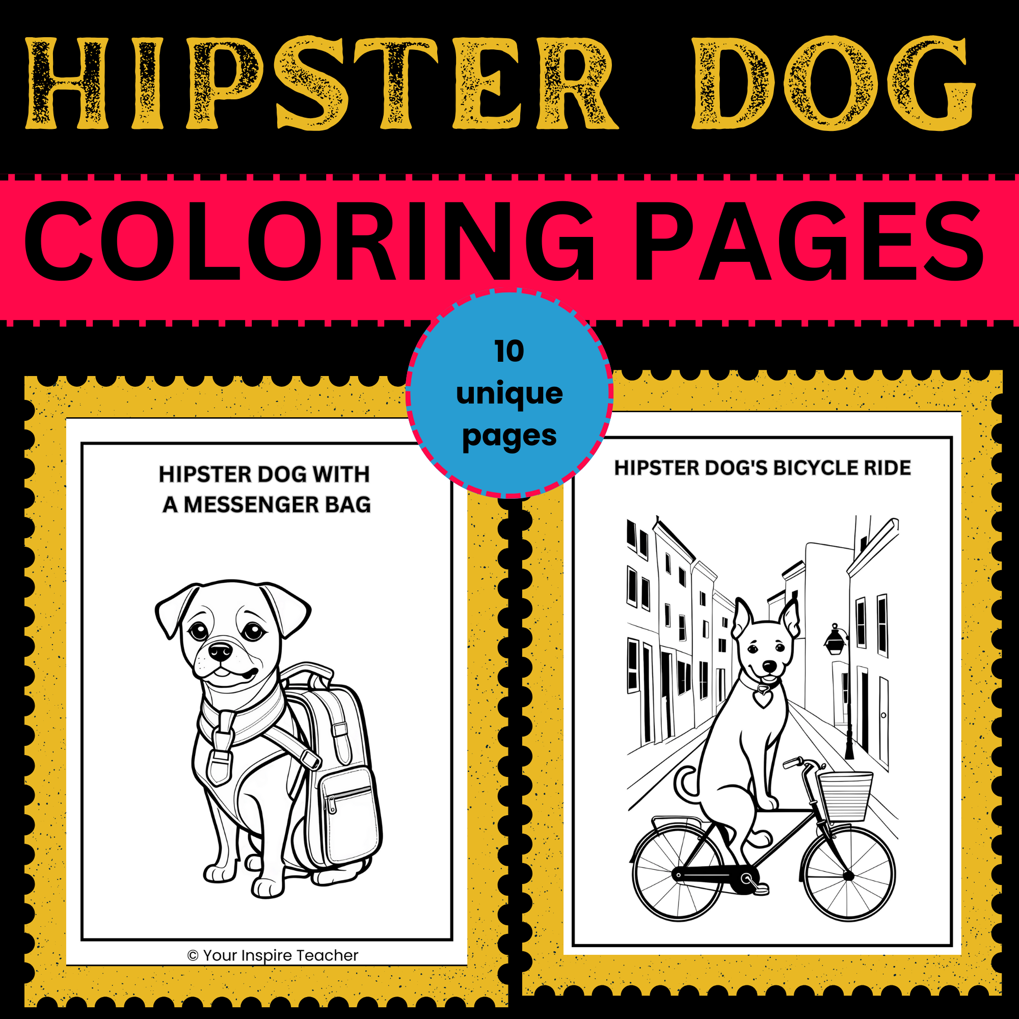 Unique hipster dog coloring sheets made by teachers