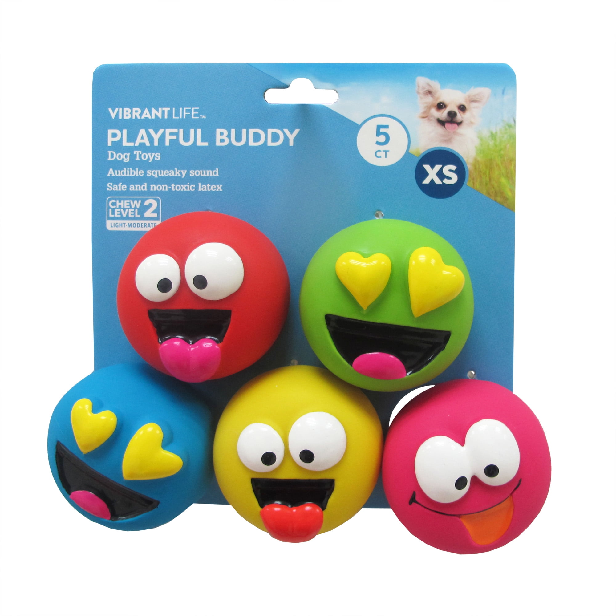 Vibrant life playful buddy dog toys emoticon extra small count