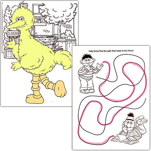Sesame street elmo coloring book super set bundle with sesame street books and stickers over pages featuring elmo cookie monster big bird and more