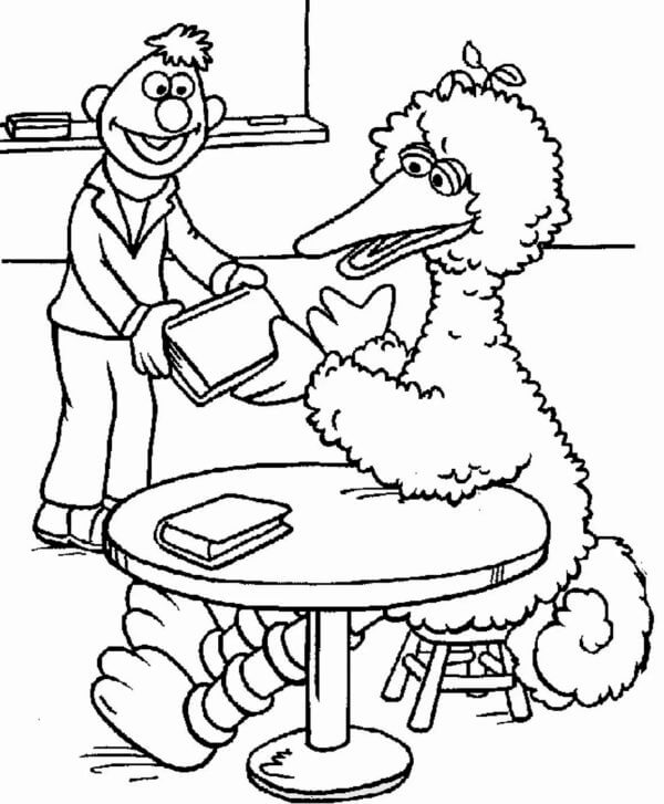 Two characters in class from sesame street coloring page