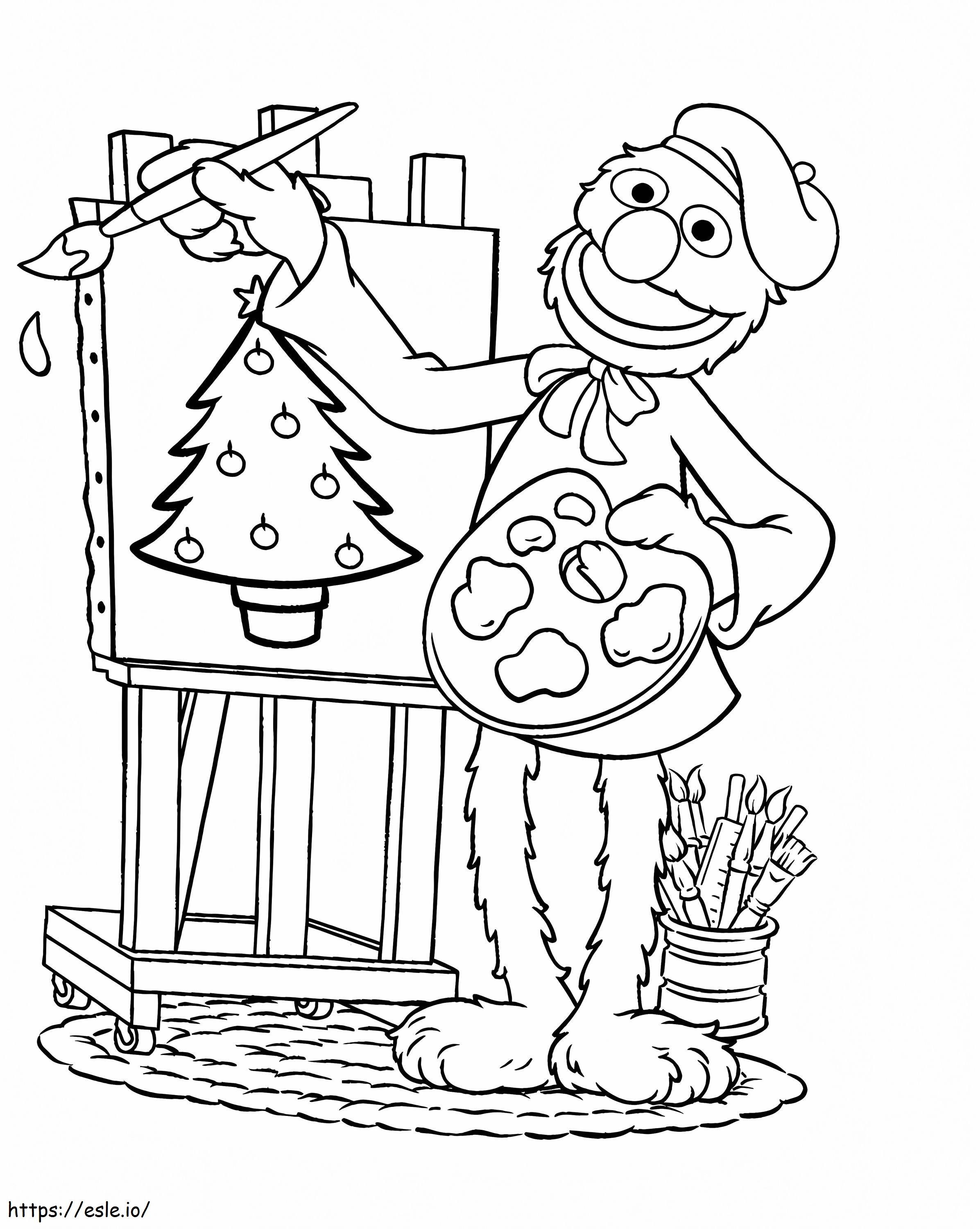 Grover painting christmas tree coloring page