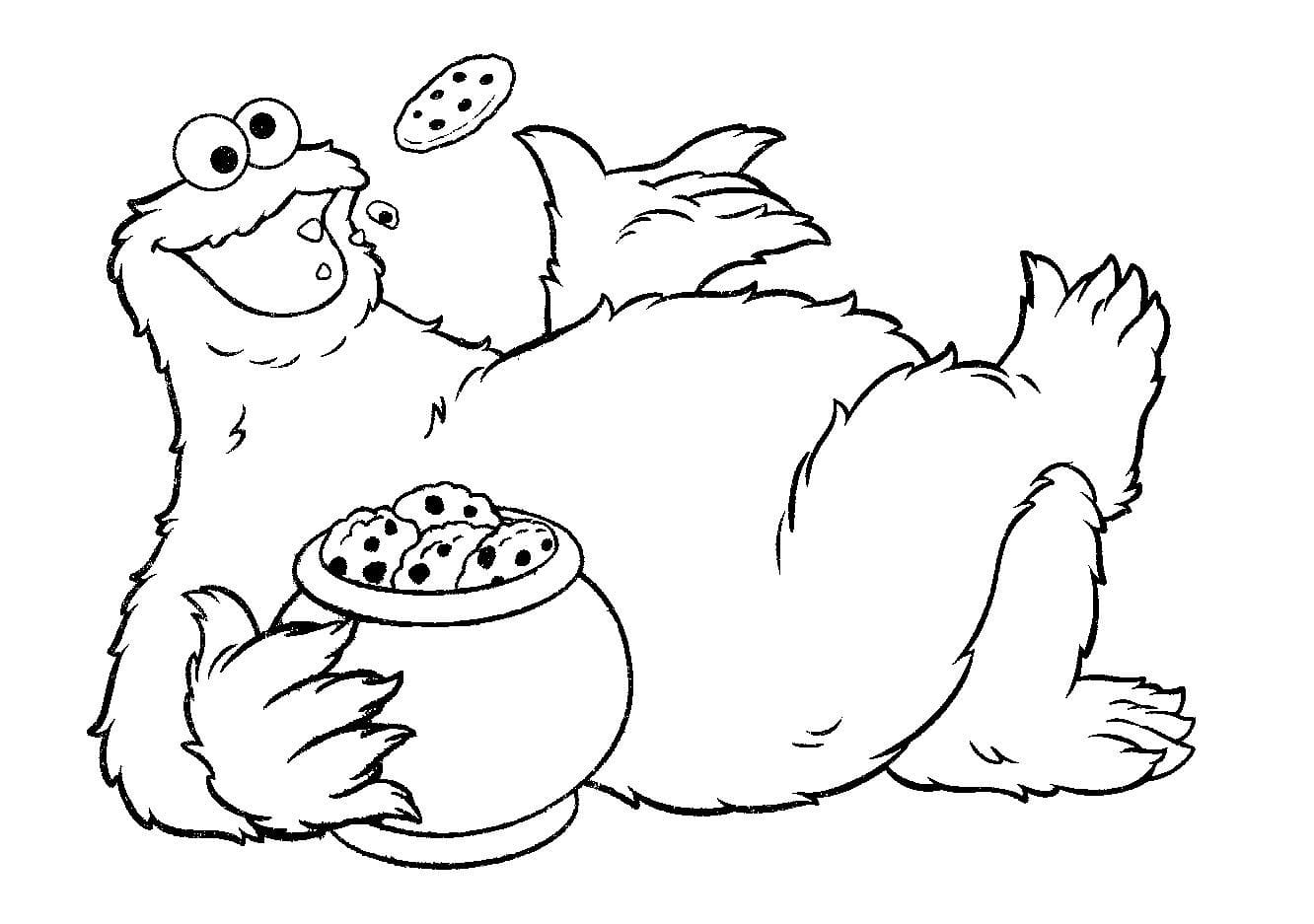 Lazy cookie monster coloring page