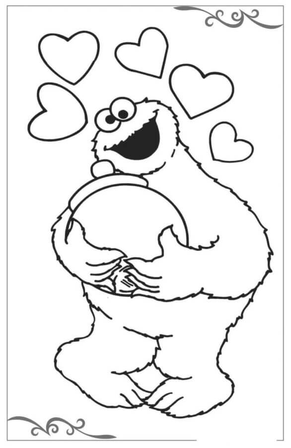 Cookie monster love for cookies coloring page