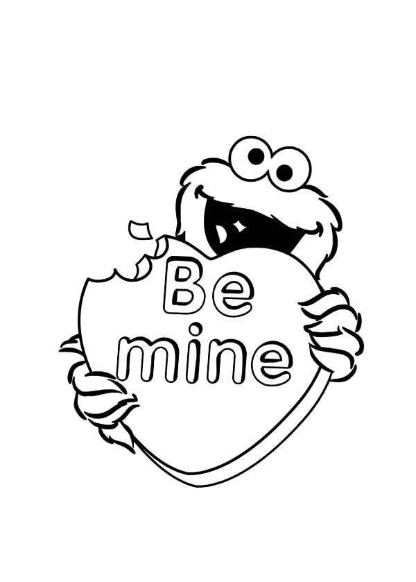 Be mine valentine cookie monster coloring pages coloring sky