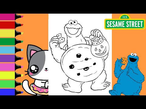 Coloring sesame street cookie monster as giant cookie coloring book pages sprinkled donuts jr