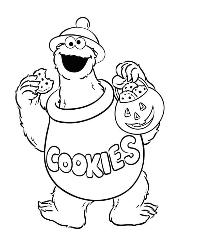Cookie monster on halloween coloring page