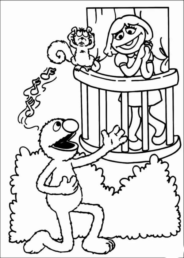 Funny character in halloween from sesame street coloring page