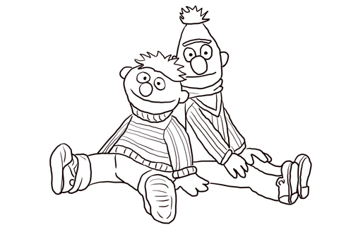 Bert and ernie sitting and leaning coloring page free printable coloring pages