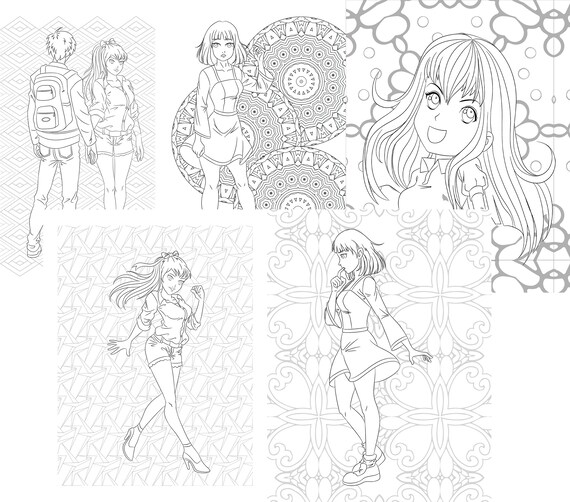 Manga anime character printable coloring pages fan art printable sheets character designs digital file anime art instant download pdfs