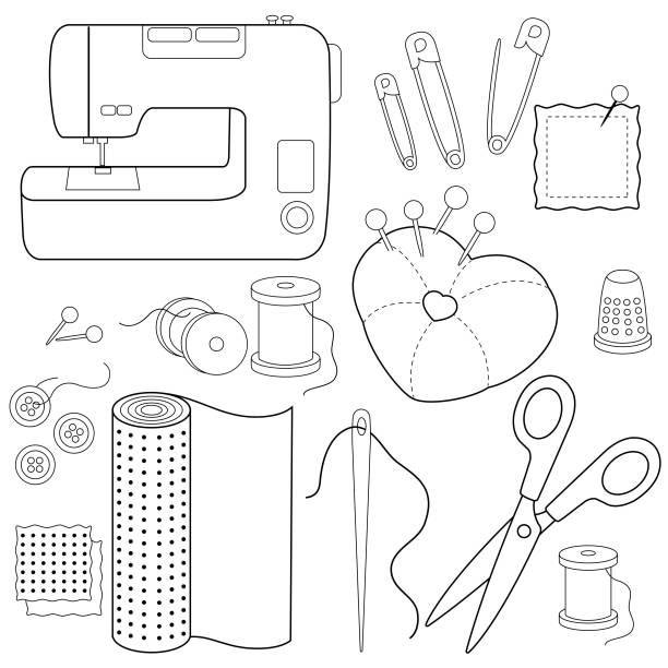 Sewing accessories coloring book vector stock illustrations royalty