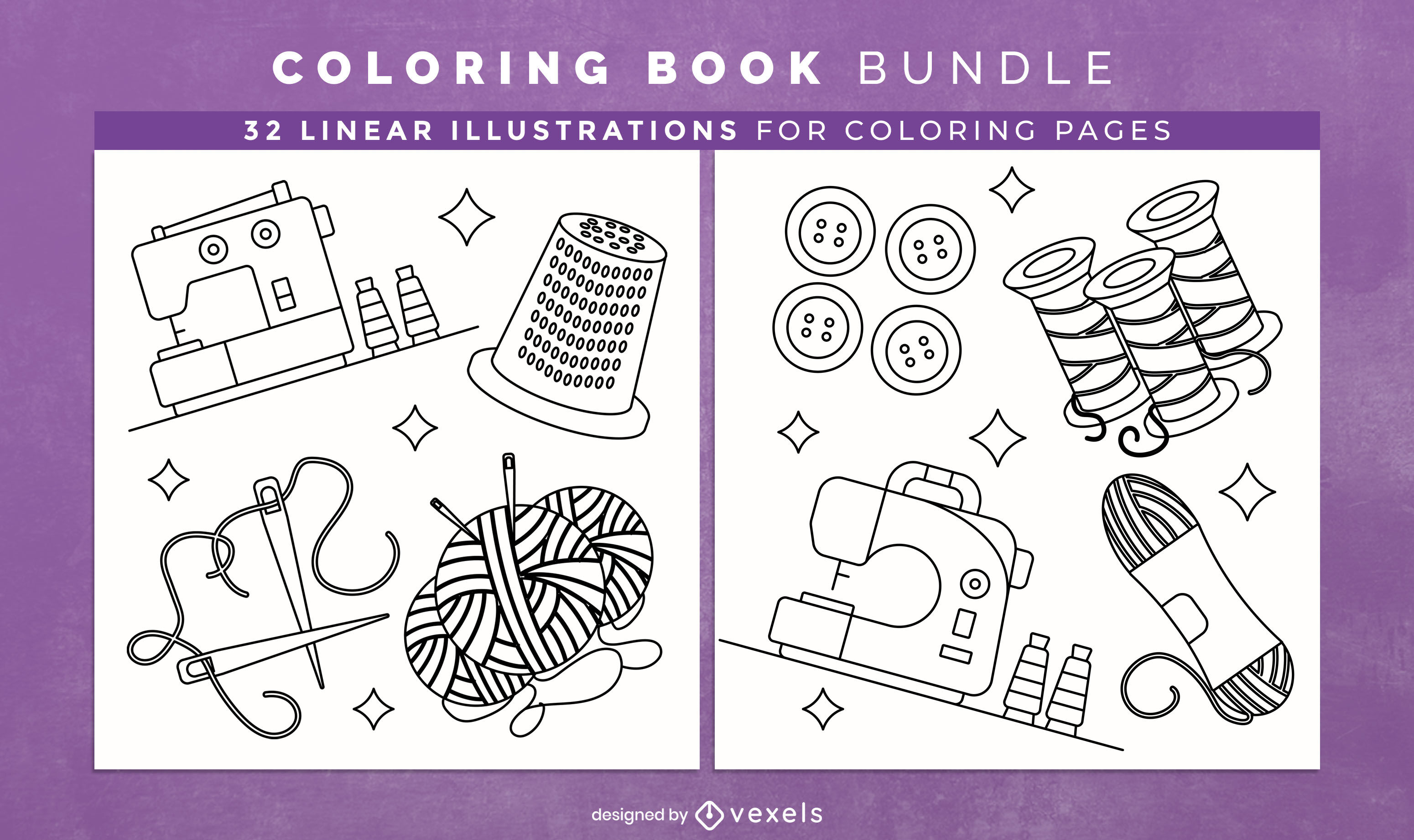 Sewing kit coloring book design pages vector download