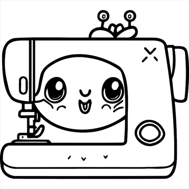 Premium vector kawaii sewing machine coloring page