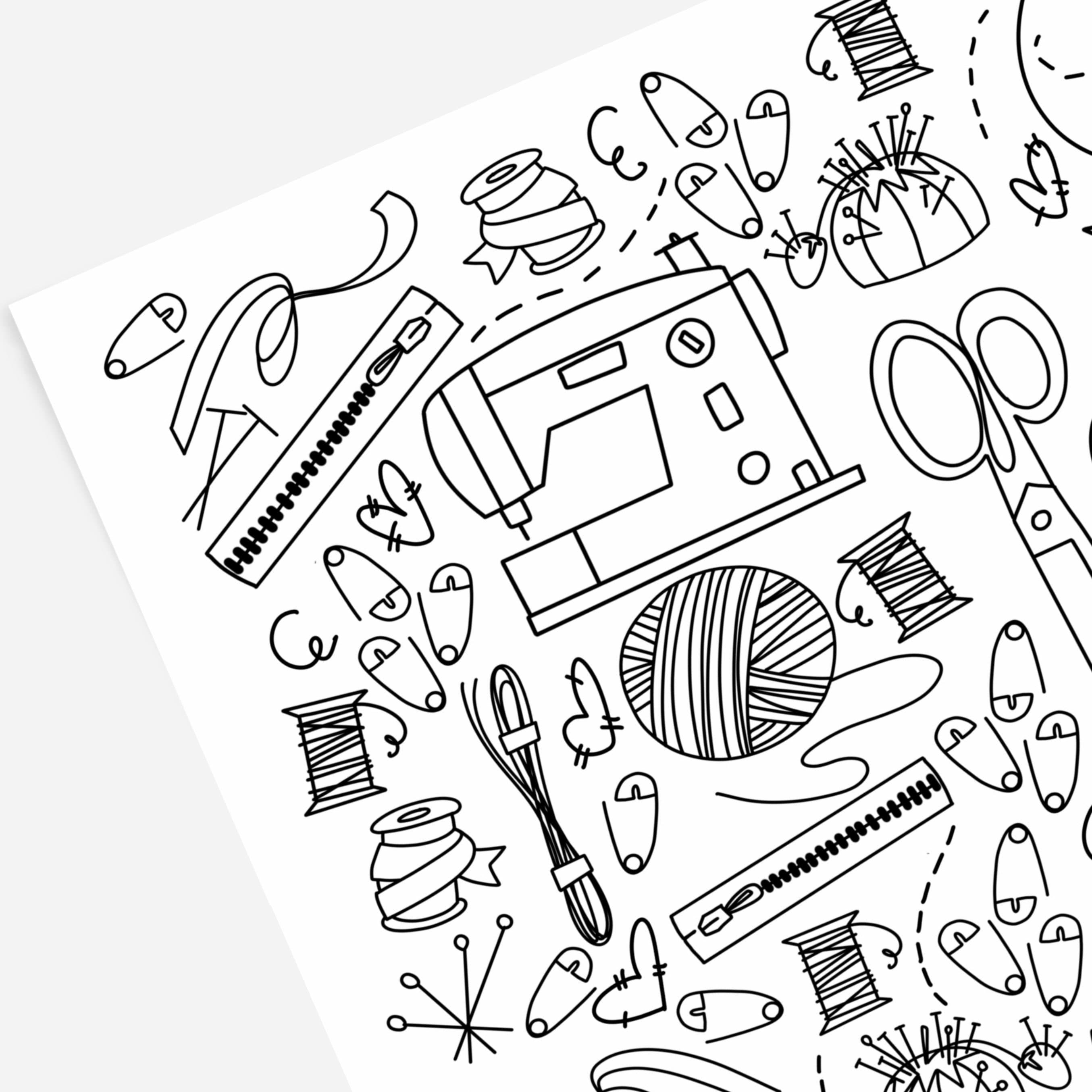 Sewing crafts coloring page digital printable