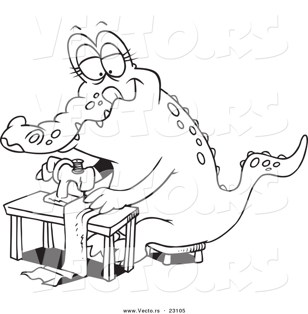 R of a cartoon sewing alligator
