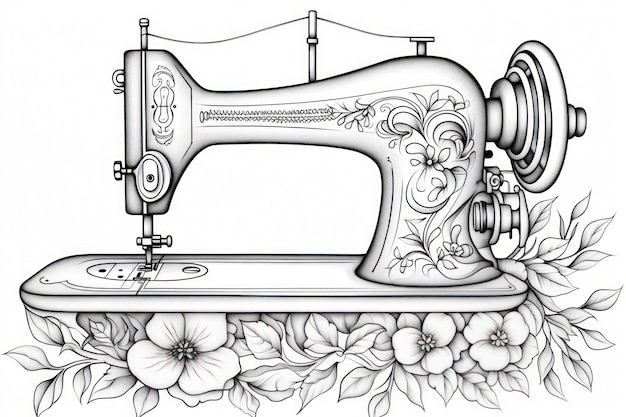 Premium ai image coloring pages for adults sewing machine mandala style geometric thin lines