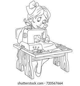 Coloring page seamstress tailor working on stock vector royalty free