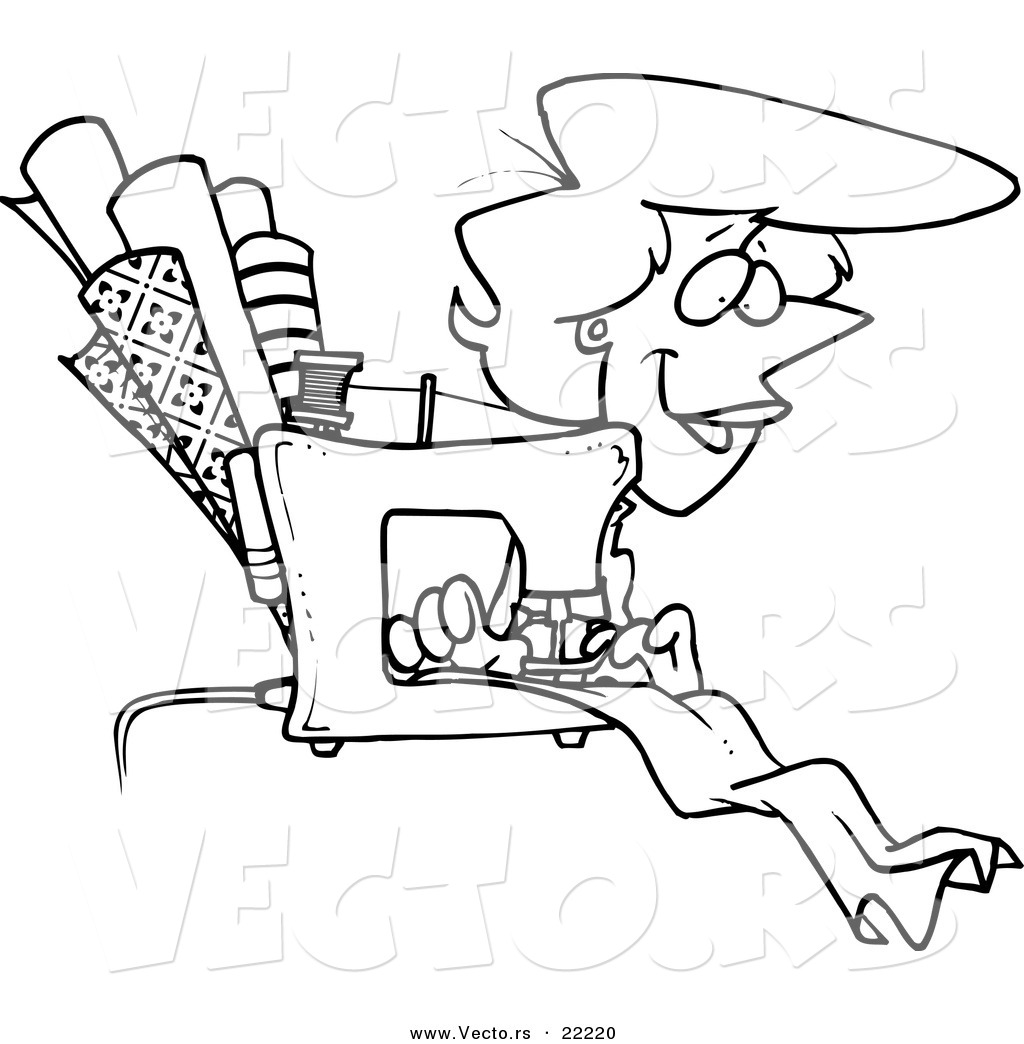 R of a cartoon seamstress sewing