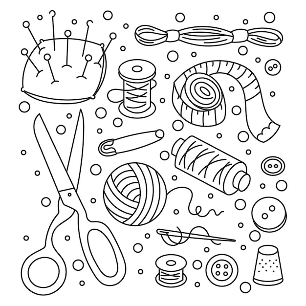 Sewing coloring vectors illustrations for free download
