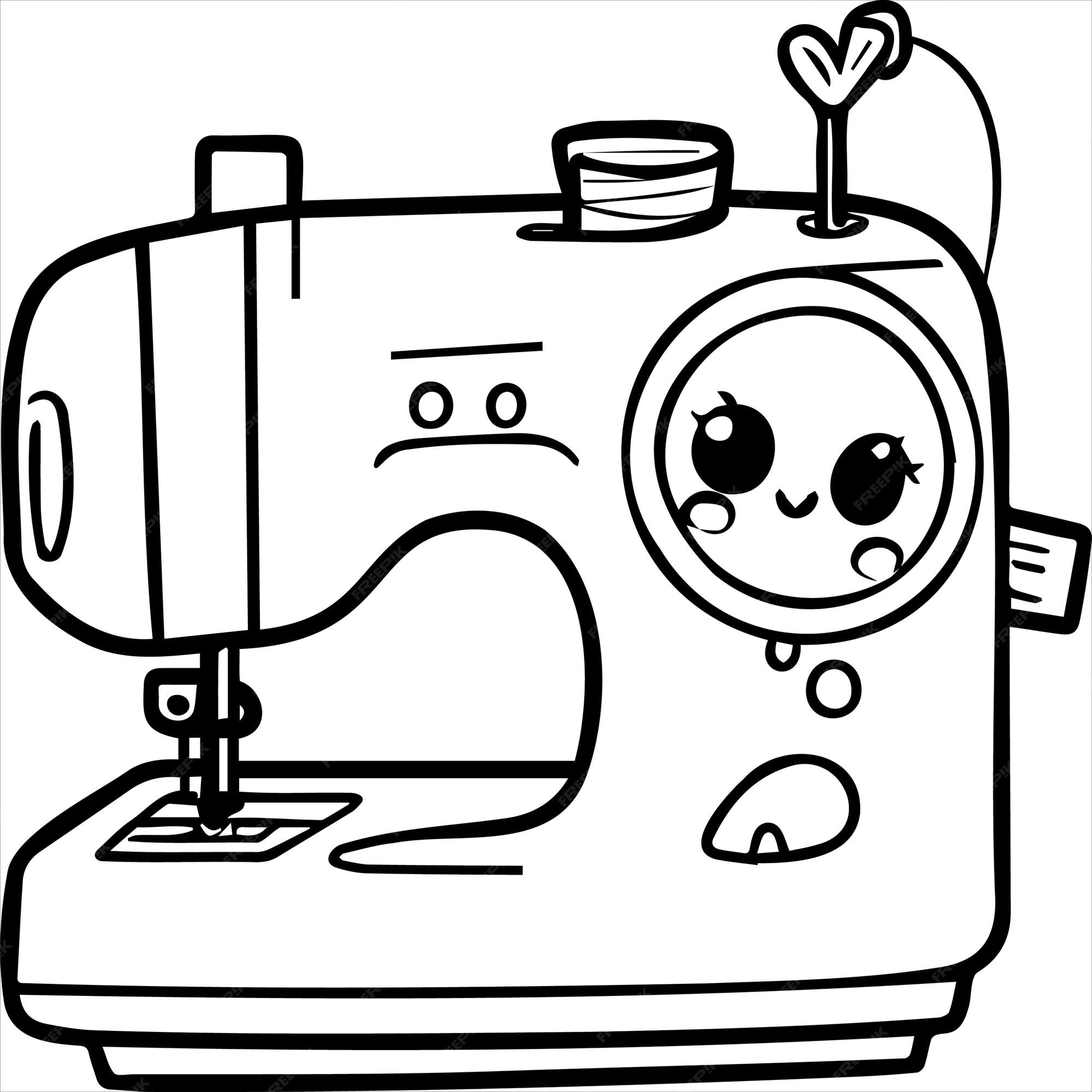 Premium vector kawaii sewing machine coloring page