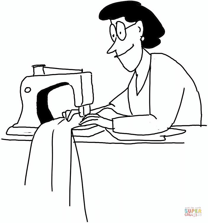 Mom sews a dress coloring page free printable coloring pages