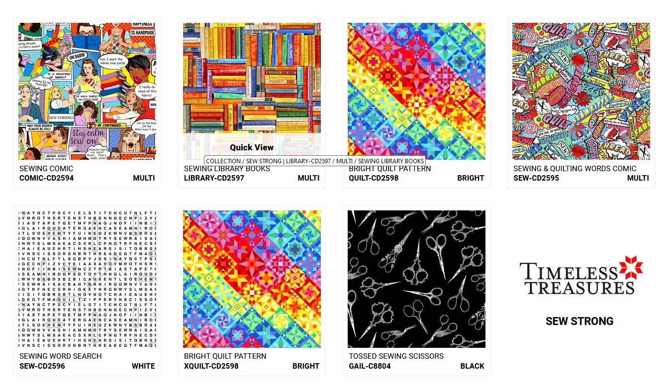 Timeless treasures â sew strong â sewing word search â white â fabric utopia