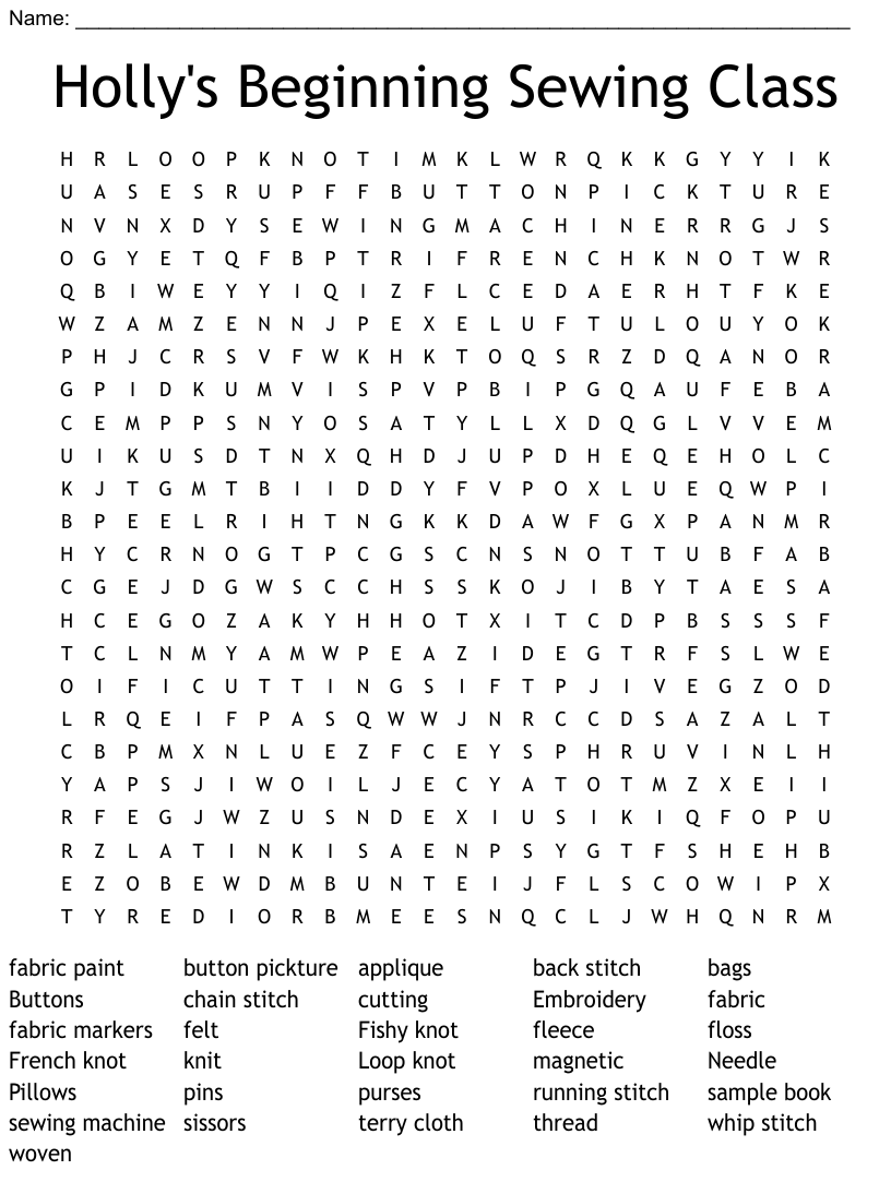 Hand sewing word search