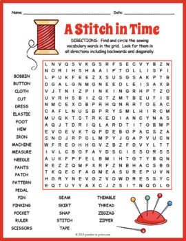 Sewing terms word search puzzle worksheet activity by puzzles to print