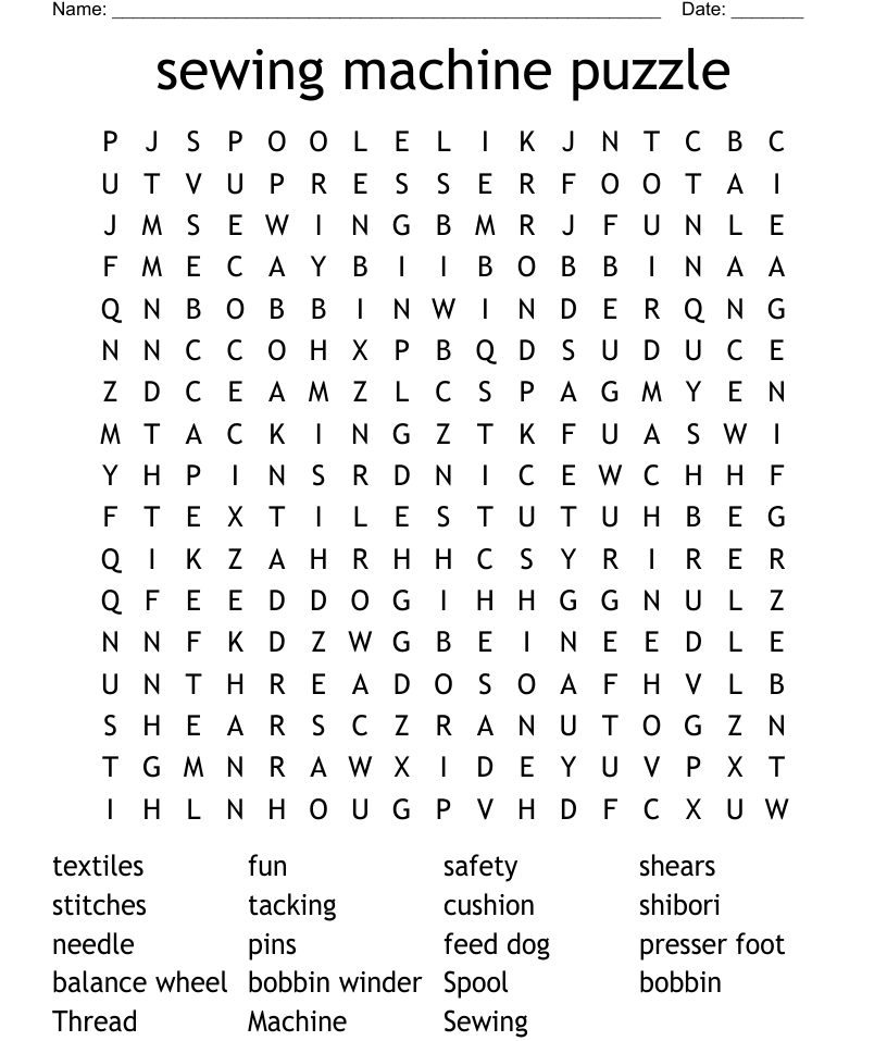 Sewing machine puzzle word search
