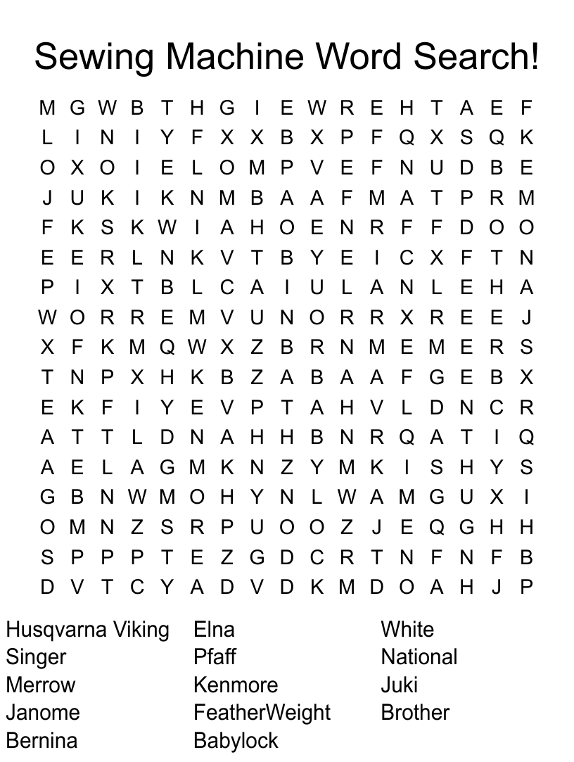 Sewing machine word search