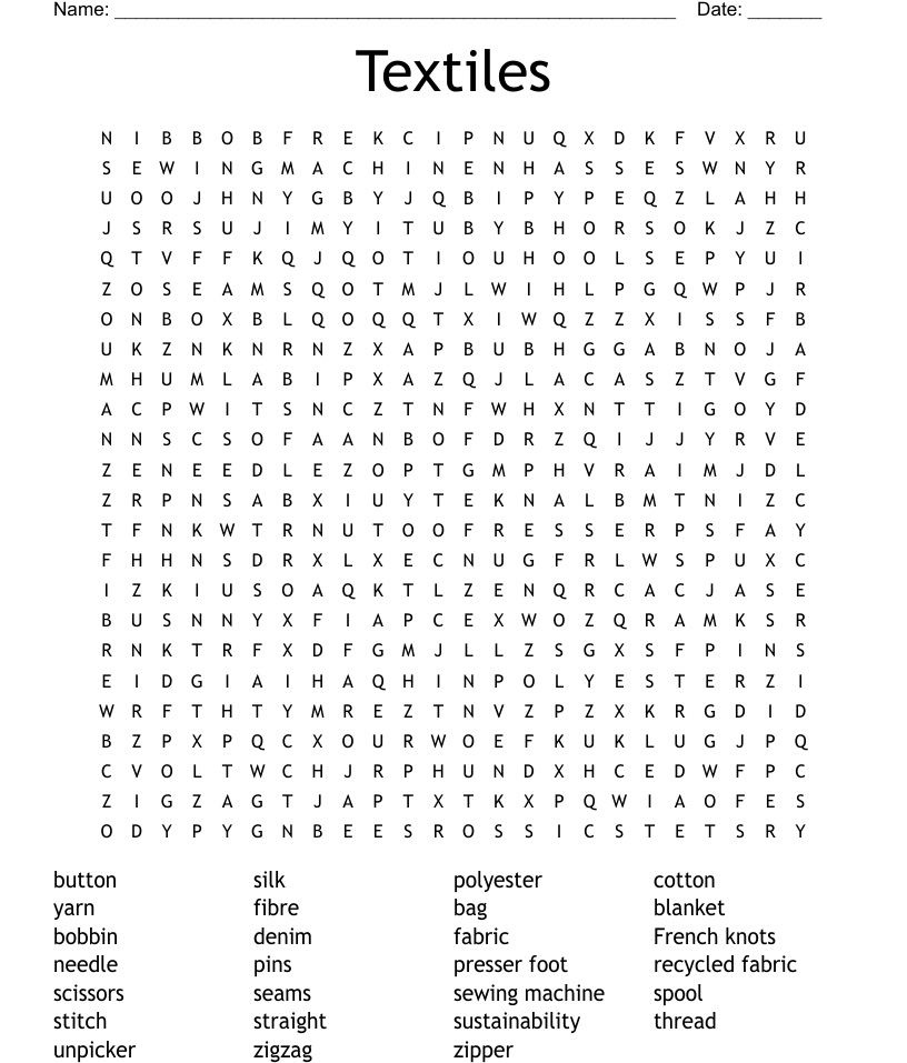 Hand sewing word search