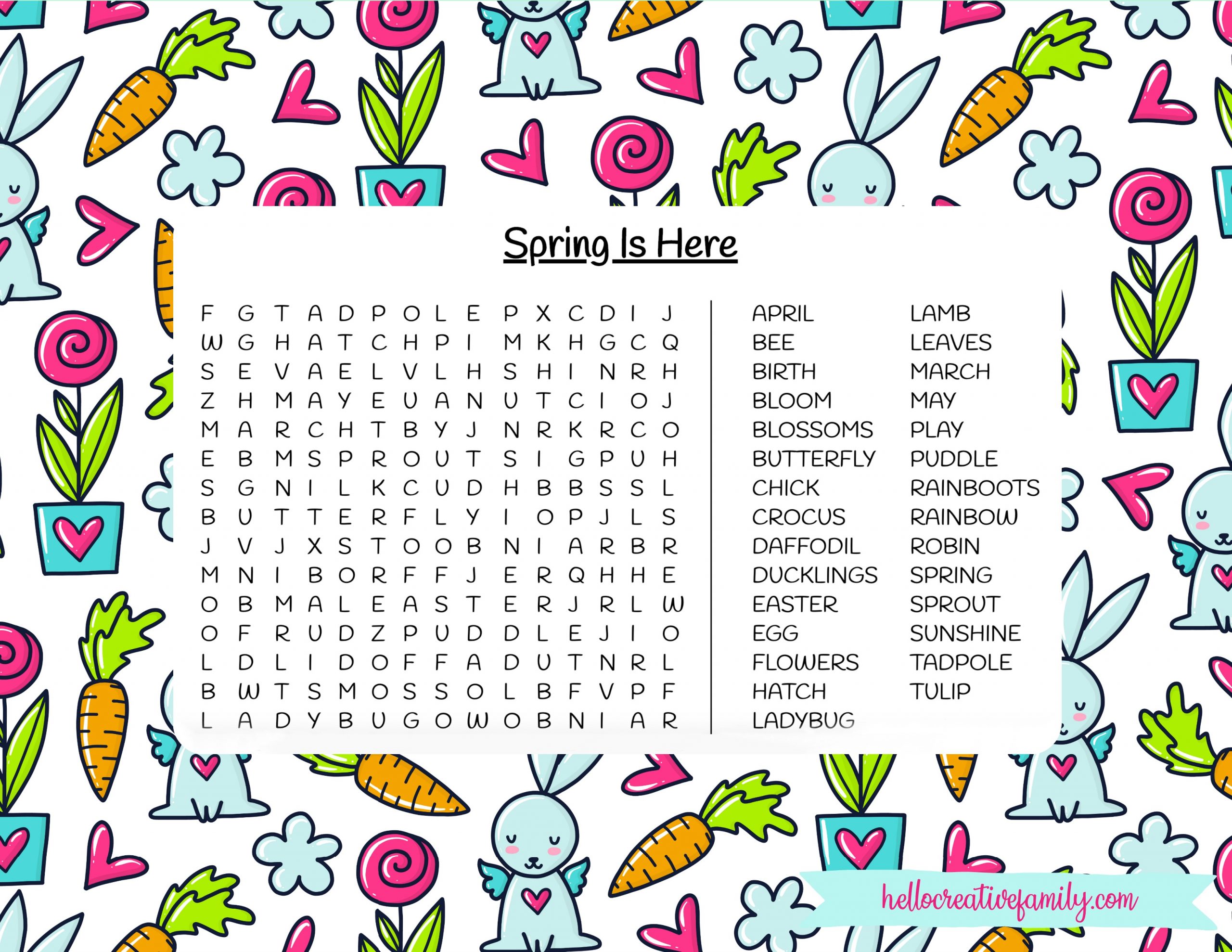 Free spring word search printable