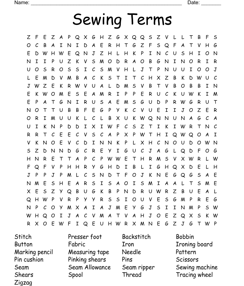 Hand sewing word search