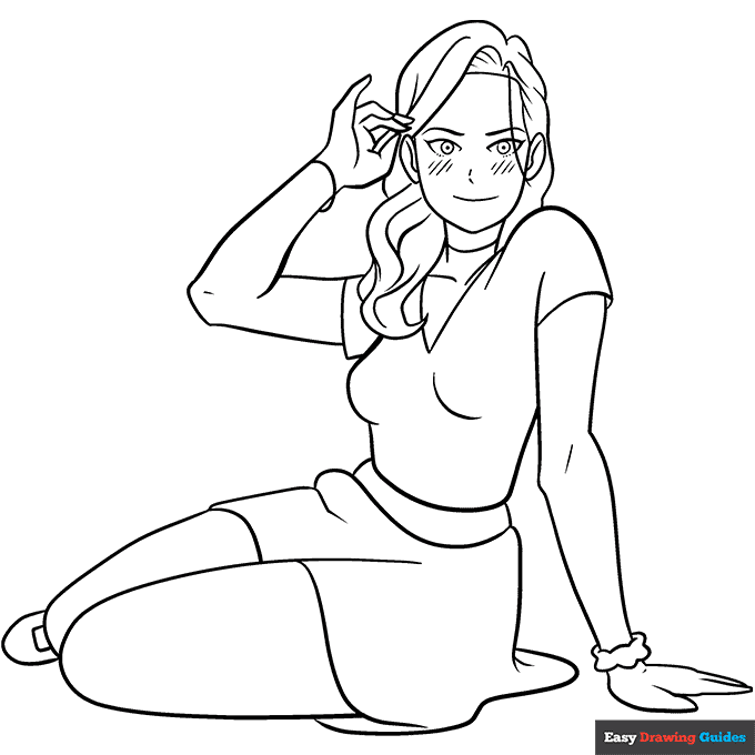 Sexy anime girl coloring page easy drawing guides