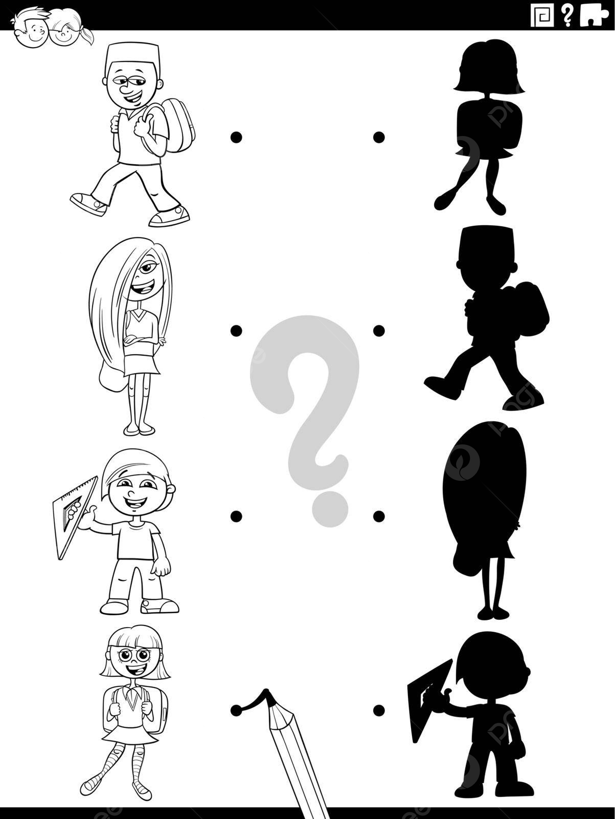 Coloring book page featuring cartoon school kids playing shadow game vector student silhouette white png and vector with transparent background for free download