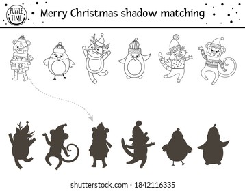 Christmas black white shadow matching activity stock vector royalty free