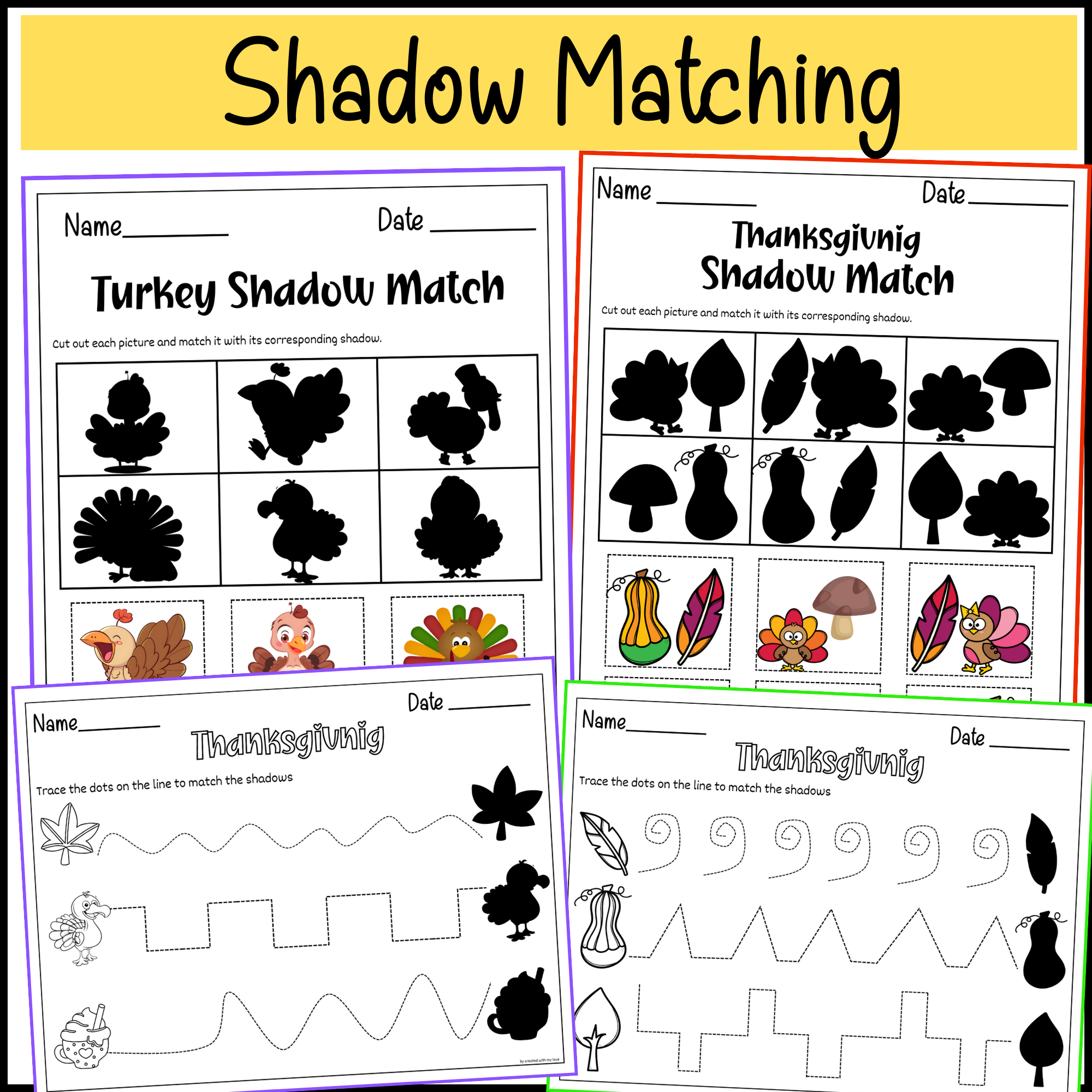 Thanksgiving activity bundle coloring pages shadow matching sequence numbers made by teachers