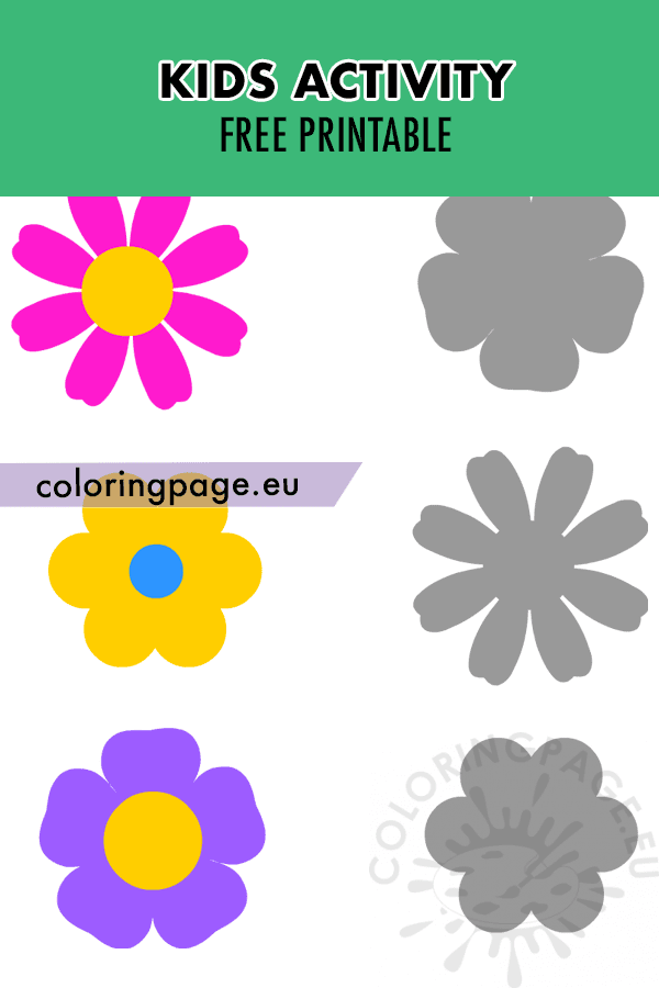 Flower shadow worksheet kids activity coloring page