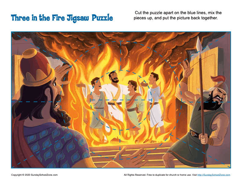 Three in the fire jigsaw puzzle on sunday school zone