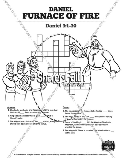 Daniel the furnace of fire sunday school crossword puzzles clover media