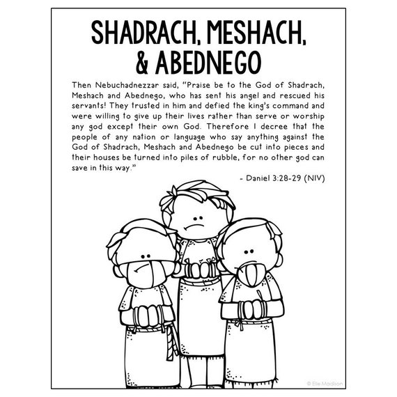 Shadrach meshach abednego bible story coloring page activity sunday school lesson plan bible study unit for kids old testament