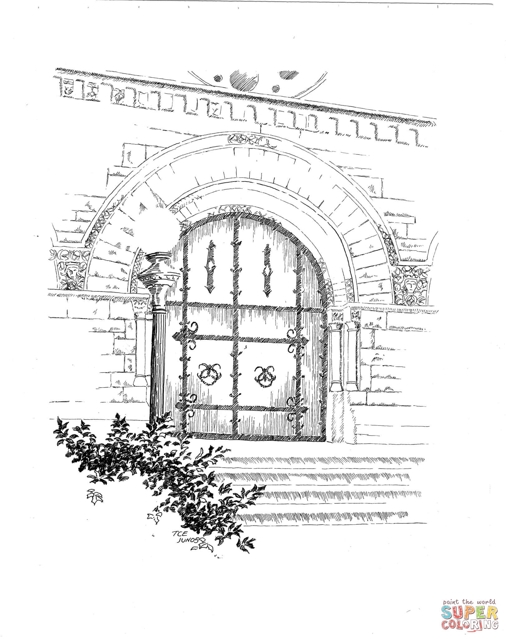 Westfront door of shadyside presbyterian church coloring page free printable coloring pages