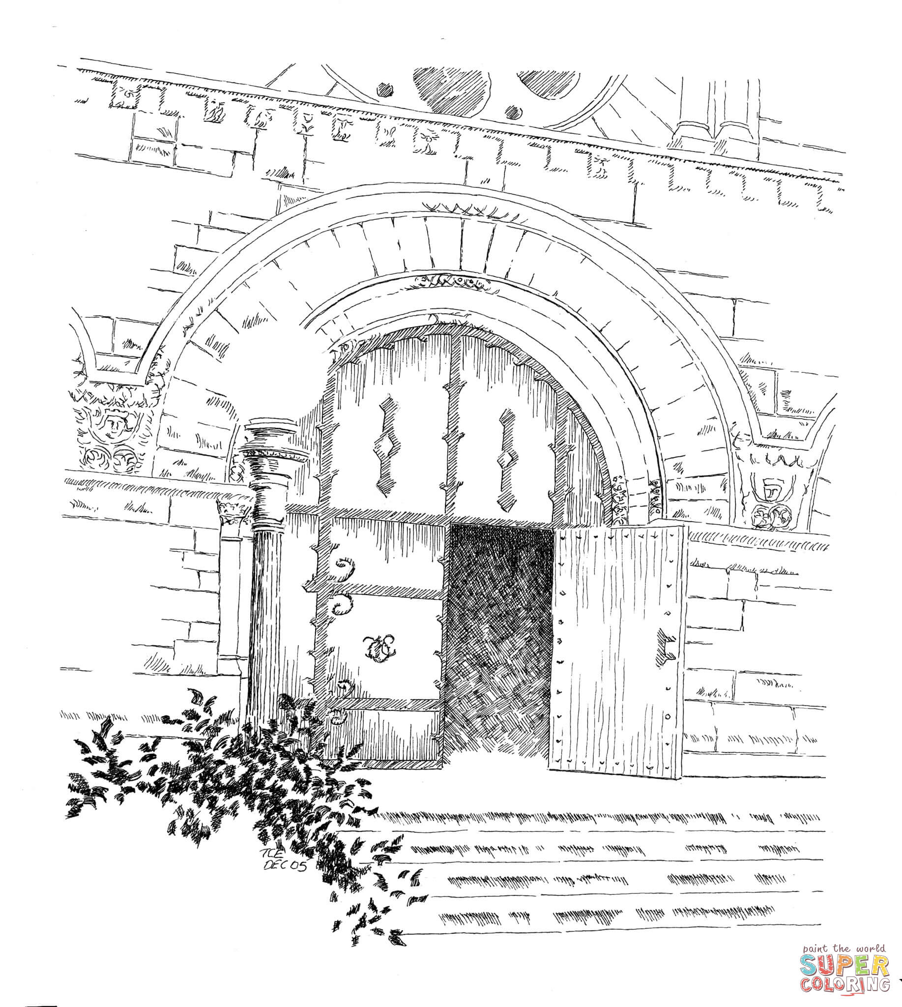 West entrance to narthex at shadyside presbyterian church coloring page free printable coloring pages