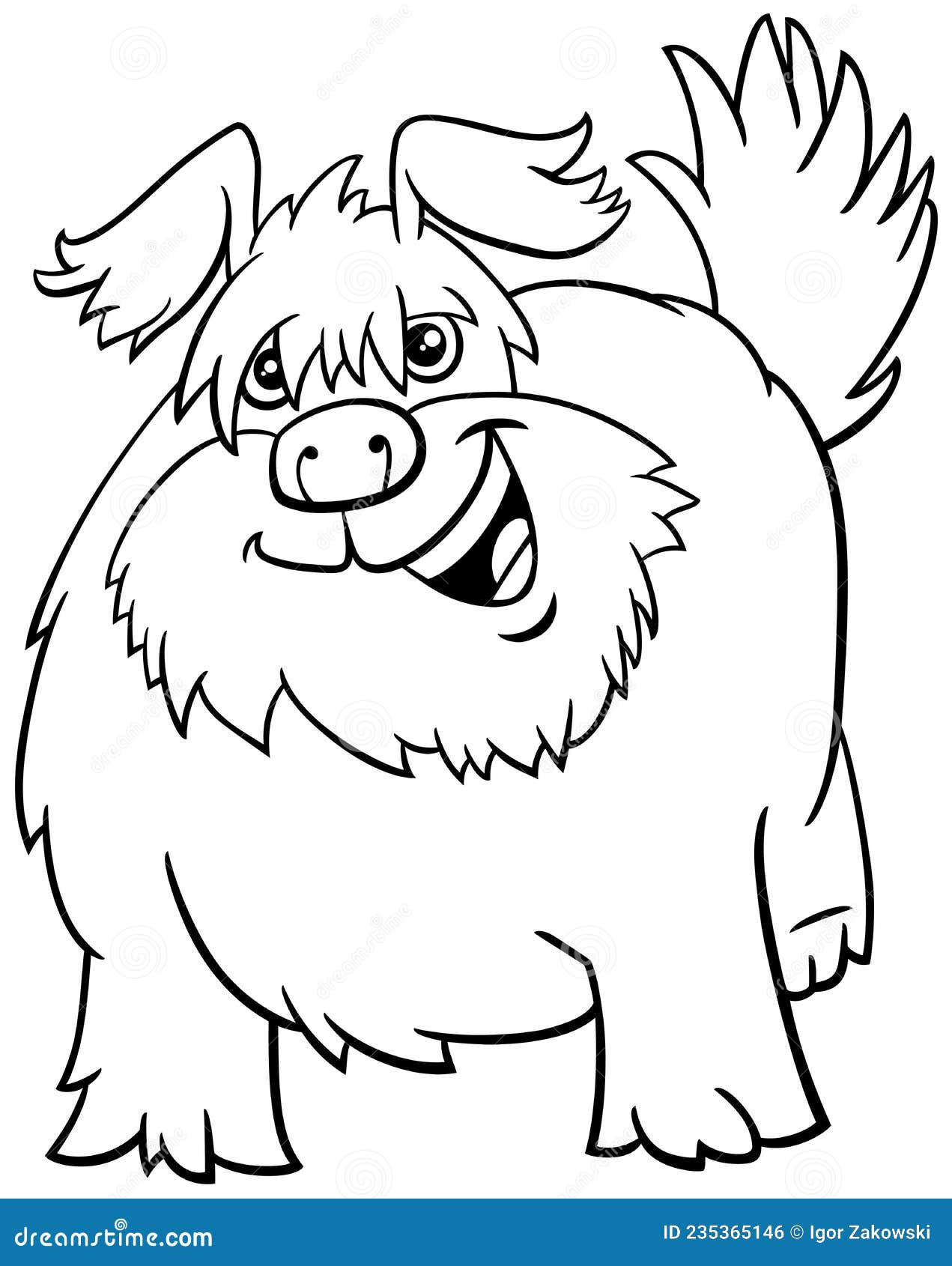 Cartoon shaggy dog animal character coloring book page stock vector