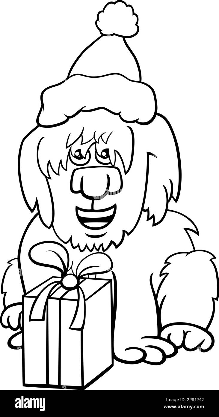 Ic shaggy dog with christmas gift coloring page stock vector image art