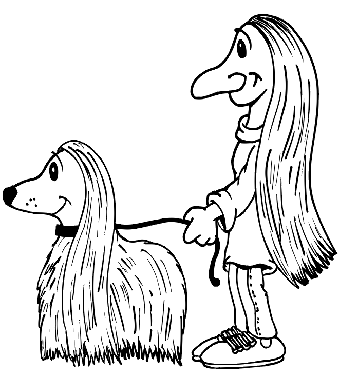 Dog coloring page shaggy dog with shaggy owner