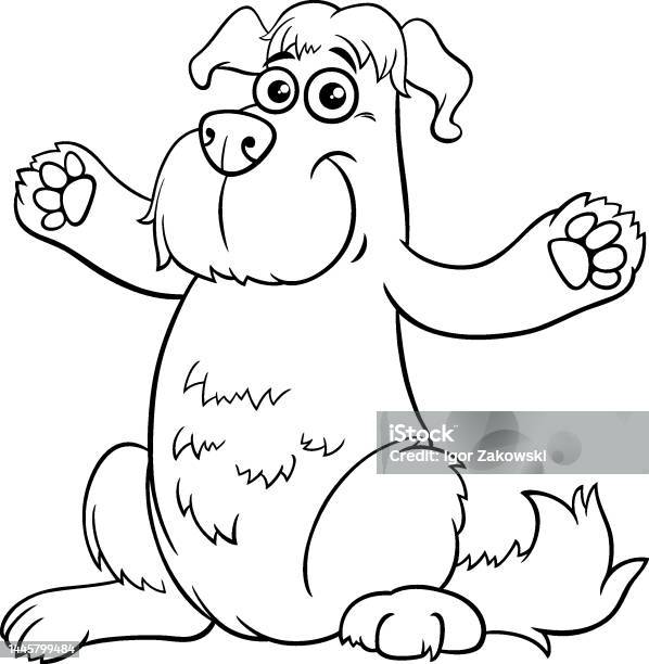 Cartoon shaggy dog animal character coloring page stock illustration